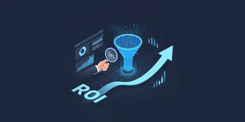 Estrategias de Marketing Digital a Medida: Resultados Medibles para tu Negocio Gráfico de embudo de conversión y crecimiento que simboliza el retorno de la inversión (ROI) en campañas de Publicidad Digital y SEM.